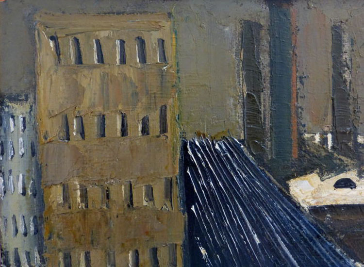 Paesaggio urbano (1943 circa), olio su tela, particolare